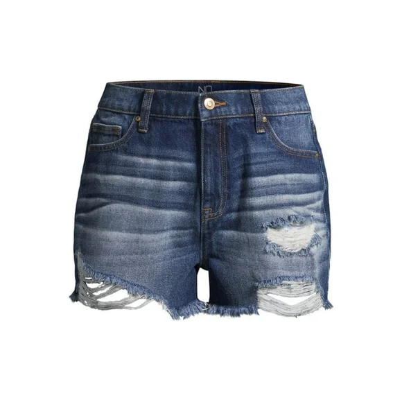 No Boundaries Dark Wash Destructed Mom Shorts - Size 3 High Rise - Blue Denim - Picture 4 of 10